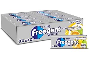 FREEDENT WHITE - Chewing Gum Sans Sucre - Goût Fruit - 30 Paquets de 10 Dragées - Grand Format 300 Dragées - 420g