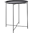 Trendi® Round/Metal Folding/Side Table Tray Top Light/Portable/Coffee/Night Stand (Black)
