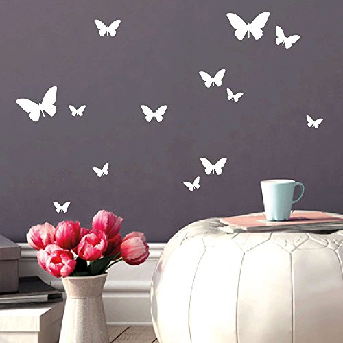 Wandtattoo Loft® Aufkleber Sticker „Schmetterlinge 13 Stück“ / 49 Farben zur Auswahl / kleinster Schmetterling 2,6 x 1,6 cm und größter Schmetterling 7 x 4 cm / pink / - 3