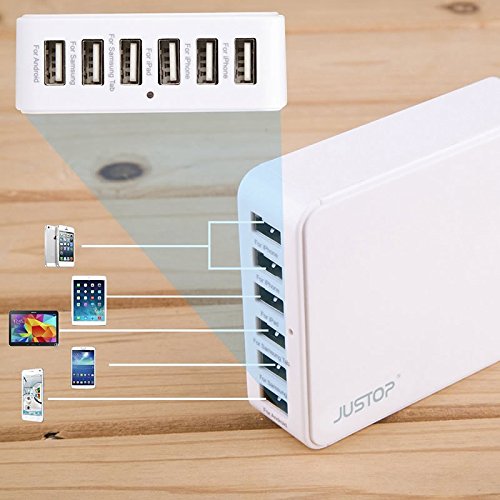 justopa® 6-Port USB Wall Charger Adapter 33 W Multi-Purpose Desktop/Travel Charging Station for iPhone, iPad, Samsung Galaxy, HTC, Nexus, Motorola, Smartphone, Android Tablets (White), [Import UK-] - 5