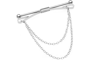 GHEART Pince à Cravate pour Homme, Hommes Garçon Chemise Collier Clip, Épingle à Cravate, pour Mariage Affaires Accessoires, avec Chaîne, Argent