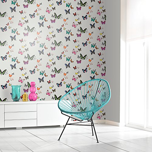 Arthouse Bahia Schmetterling Muster Tapete Silber Schmetterlinge Metallisches Motiv – Weiß 690401 - 3