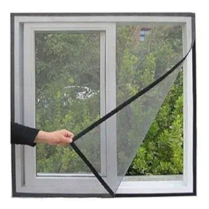 Gree9 Fiberglass Window Mosquito Net Pre Stitched with Loop on All Four Borders, Self Adhesive Hook for Sticking Suitable All Types of Window Frames , Window Insect Mesh - Beige (Size 3.8x4 ft)