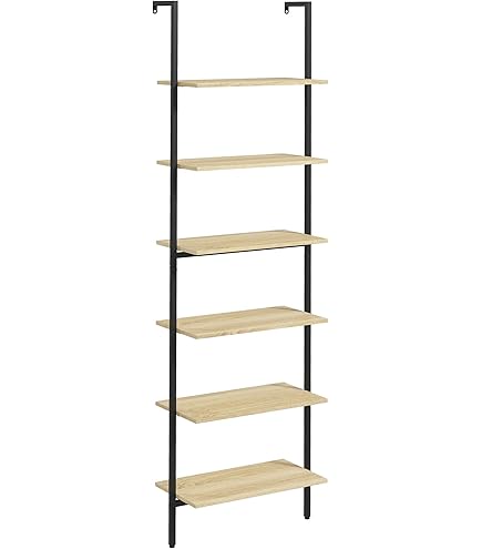GYMAX Libreria Scaffale a Scala da Parete, Mensole a 5 Ripiani, Struttura in Metallo, Design Aperto, Portata di 150 kg, Arredo Soggiorno, Ufficio e Camera, Stile Moderno ed Elegante (2