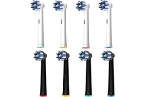 MEETSMILE 8pcs Cross Clean Replacement Heads Compatible with Braun Oral B Electric Toothbrush, 4pcs White and 4pcs Black.