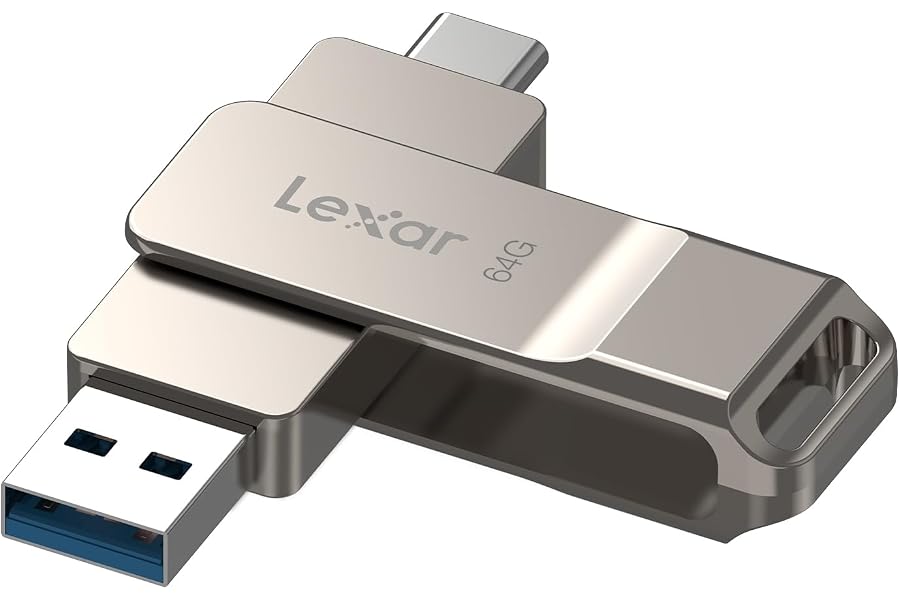 Lexar D40E Double Clé USB 3.2 Type-C, USB-A/C, 64Go, Champagne Argent | clé USB-C Flash Drive Matériau métallique Pivotant Co