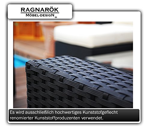 PolyRattan Lounge DEUTSCHE MARKE -- EIGNENE PRODUKTION 7 Jahre GARANTIE Garten Möbel incl. Glas und Polster Ragnarök-Möbeldesign (schwarz) Gartenmöbel