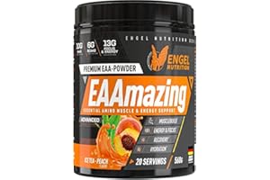 Engel Nutrition EAAmazing EAA Pulver 560g| Hochdosiert mit 19.000mg Aminosäuren | Alle 9 EAAs plus L-Glutamin, L-Arginin, Citrullin uvm. | Für vor oder während dem Training. (Ice Tea Peach)