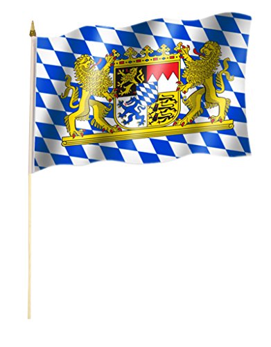 Stockflagge/Stockfahne BAYERN mit Löwen Flagge/Fahne ca. 30 x 45 cm mit ca. 60cm Stab/Stock