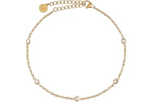 GD GOOD.designs EST. 2015 Zirkonia Fußkette für Damen wasserfest I Fußkettchen verstellbar (22-27cm) aus Edelstahl in 18K Gold und Silber I Frauen Fußschmuck mit funkelnden Dots