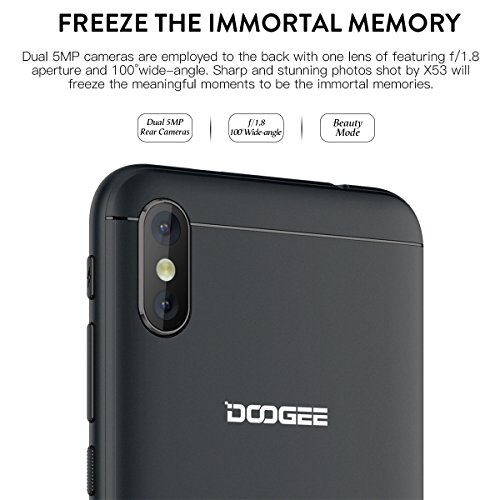Handy Ohne Vertrag, DOOGEE X53 3G Dual SIM Smartphone GÃ¼nstig Android 7.0, 5,3 Zoll 18:9 Display, 1GB RAM 16GB ROM, Quad Core Prozessor, Dual 5 MP Hauptkamera mit Autofokus - Schwarz
