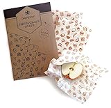 qarapara - Bienenwachstücher/Beeswax Wrap, handgemacht aus Bio-Baumwolle, 3er Set, Wiederverwendbare Frischhaltefolie