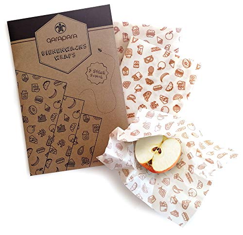qarapara - Bienenwachstücher/Beeswax Wrap, handgemacht aus Bio-Baumwolle, 3er Set, Wiederverwendbare Frischhaltefolie