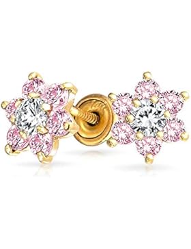 Bling Jewelry Gold 14k Simulierten rosa Saphir CZ Blume Baby Sicherheit Bolzen