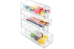 mDesign Organizer na materiały artystyczne, praktyczne plastikowe pudełko do przechowywania sztuki i rękodzieła z chromowanymi uchwytami wykończeniowymi, 5-komorowy organizer na biurko do przechowywania wielu przedmiotów, przezroczysty/przezroczysty
