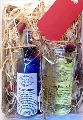 All Natural & Organic Rose Gift Set with pure, organic Rosewater, Rose Bath Oil & Rosebuds