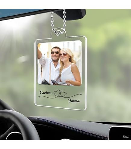 Pendentif Voiture Personnalisé Couple - Pour Rétroviseur, En Acrylique - Avec Nom Et Personnage Customisé - Cadeau Original Noël, Anniversaire
