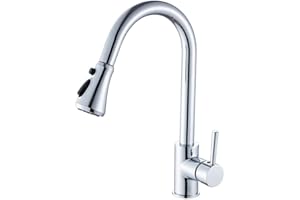Heable Kitchen Sink Mixer Tap with Pull Down Sprayer Chrome, Single Handle High Arc Pull Out Kitchen Taps, Single Level Solid Brass Kitchen Faucet with UK Standard Fittings(3-Function)