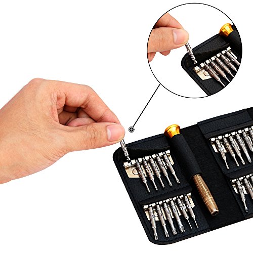 SYCEES Gehärtet Mini Schraubendreher Set inkl. Magnetische Projektmatte, 25-teilig Präzisions Magnetisierbar Wechseleinsätze mit 2 Plektron Reparatur Set für Apple Handy PC Laptop Kamera, Brillen, Uhren iPhone 6 6s plus (25 in 1 Schraubendreher Set & Magnetische Projektmatte) - 4