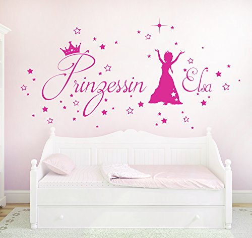 Wandtattoo Wandaufkleber Prinzessin Sterne Frozen mit Namen Wunschname M1687 – ausgewählte Farbe: *Weiß* – ausgewählte Größe: *XL – 120cm breit x 61cm hoch* - 2