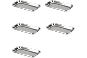 DILIREBA 5 pièces Plateau en Acier Inoxydable, Plateau INOX Rectangulaire, Plateaux Médical Rectangulaire INOX, Plateau Tatouage Inoxydable, Plateau de Laboratoire pour Les Tatouages Chirurgie Dentaire