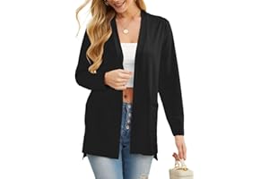 PrinStory Womens Lightweight Cardigan Long Sleeve Open Front Cardigans V Neck Lightweight Outerwear with Pocket