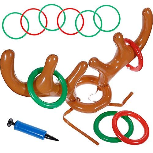 12 pcs christmas toss game set: inflatable reindeer antler hat