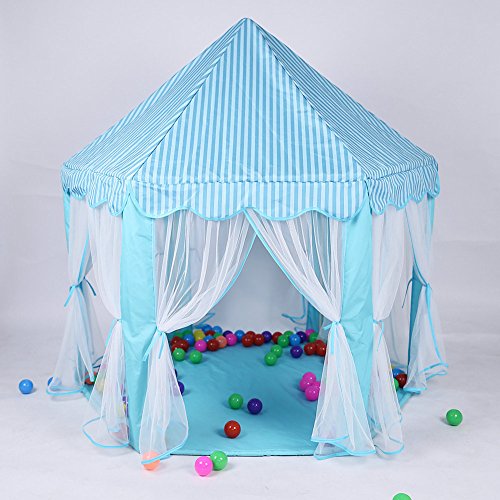 Kids Indoor Princess Castle Hexagon Play Tent Indoor or Outdoor Garden Toy Wendy House Playhouse Beach Sun Tent As Great Gift for Boys and Girls (blue)