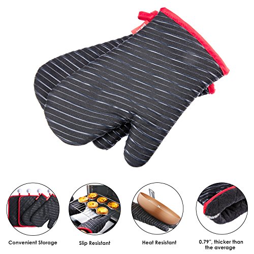 Deik Ofenhandschuhe und Topflappen,Hitzebeständige Handschuhe bis zu 240℃, Silikon Anti-Rutsch topfhandschuhe, Geeignet für Kochen, Backen, Grillen, Schwarz - 4