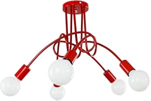 STOEX Lampada da Soffitto Moderna Lampada a Sospensione Industriale Vintage Plafoniere Creativa Regolabile Lampadario a 5 Teste Illuminazione Soggiorno Cucina Sala da pranzo Ufficio (Rosso)