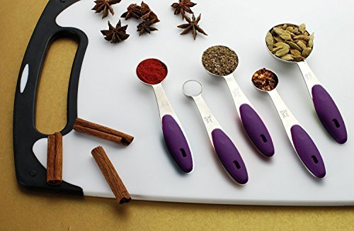 Jorunhe Set of 10 American Kitchen Cooking Baking Measuring Cup Measuring Spoon in Stainless Steel with Silicone Handle (lila) - 3