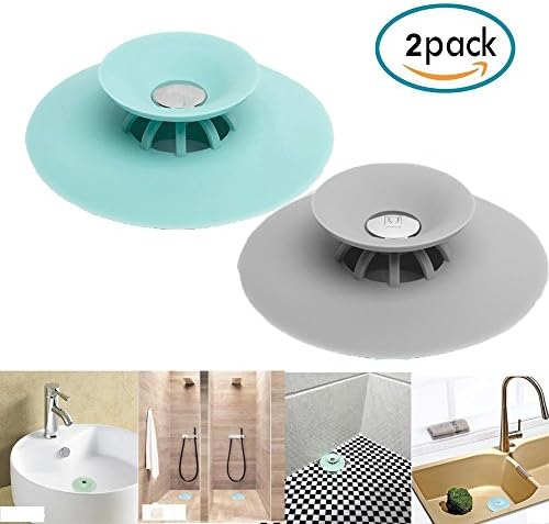 2PCS Shower Drain Stopper Plug Bathtub Cover Portable Silicone Hot Bath Tub Sink Strainers Protectors Good Grips Hair Catchers for Floor Laundry Kitchen Bathroom, 2 in 2 Stop &amp; Filters