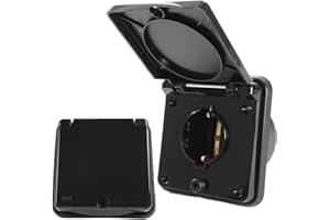 HABA Presa da esterno per tenda, presa da incasso, IP44, per roulotte, camper, caravan, 220 V–240 V, Schuko, colore nero