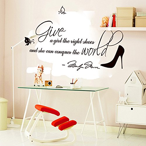 ufengke® "Give A Girl The Right Shoes And She Can Conquer The World" Zitate und Sprüche Wandsticker, Wohnzimmer Schlafzimmer Entfernbare Wandtattoos Wandbilder