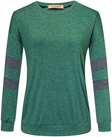QUNNDY Women's Cotton Knitted Long Sleeve Lightweight Tunic Sweatshirt Tops (Large, Green)