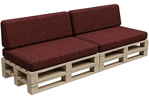 Gutekissen®, Cojines de Palet, Cojines de Palet, Cojines de jardín, Cojines de Palet, sofá, Cojines, Almohadillas Interior Exterior PFBG (2X Set (120x80 + 120x35), Burdeos)