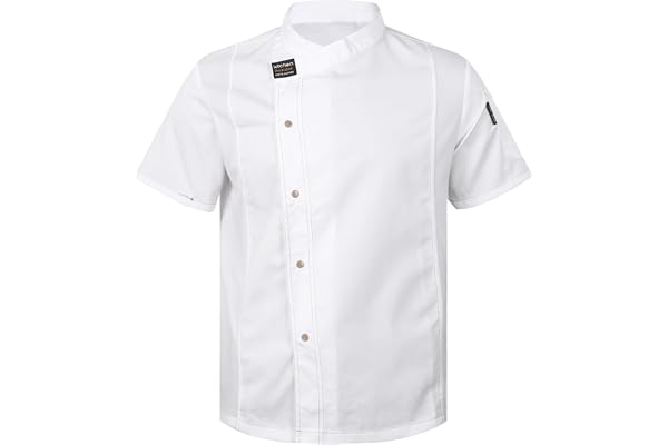 Agoky kockjackor för män, bagarjacka, kockrock, kockuniform med tryckknappar, arbetsskjorta