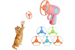 YEAPEAK Gatto Lanciatore Giocattolo,Lanciatori Di Giocattoli Per Gatti, Con 1 Launcher e 5 Dischi Colore Casuale, Dischi Rotanti Giocattoli, Sparatutto a Disco Volante, Per Gattino Kitten Indoor (Rosa)
