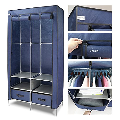 Finether Faltschrank Stoffschrank Textilschrank Faltkleiderschrank Stoffkleiderschrank Textilkleiderschrank faltbarer Kleiderschrank aus stoff mit Kleiderstange für Schlafzimmer Camping stabil 2-türig 170 x 87 x 45cm Kleiderschrank - 4