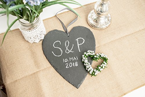 Hochzeitsdeko „Schieferherz“, lang – Herzförmige Schiefertafel als Dekoration für die Hochzeit - 2