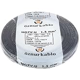 &Ouml;znur Kablo NYA H07V-U Tek Damar Elektrik Tesisat Kablosu 100 Metre &ndash; 1.5 mm&sup2; &amp; 2.5 mm&sup2; &ndash; Siyah/Kahverengi/Kırmızı/Mavi/Sarı-