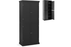 COSTWAY 184cm Tall Kitchen Cupboard, 6 Tiers Buffet Pantry Storage Cabinet with 4 Doors, Adjustable Shelves & Anti-tipping Device, Freestanding Sideboard Organizer for Dining Room (4 Doors, Black)