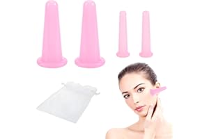MKEMKA Facial Cupping Set 4 Pcs for Face Silicone Face Cup Use for Facial CareBody Back MassageImprove Blood Circulation Reduce Swelling and Detoxification（Pink）