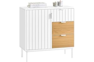 SoBuy Credenza Cucina Salvaspazio per Soggiorno e Ingresso - Mobile con 3 Cassetti e 1 Porta, Mobiletto Basso Multifunzionale, Madia Moderna per Cucina e Sala, 75x35x76 cm, FSB91-WN