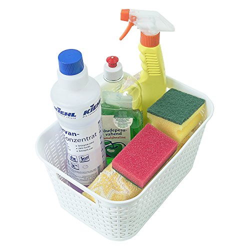 Tatkraft Petit Stilvolle Stapelbare Badezimmerkorb Aufbewahrungskorb mit Deckel Rattan-Optik 6L - 5