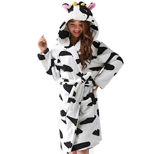 GTKC Caldo Accappatoio Con Cappuccio Tunica Abito Indumenti Da Notte Camicia Da Notte Cosplay Mucca S