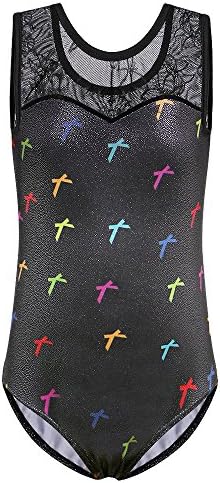ZNYUN One-piece Emoji Printed Sparkle Dancing Gymnastics Athletic Leotard for Little Girl Bowknot 8A