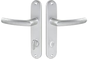 Vachette Set de Poignée de Porte sur Petite Plaque - Version à Condamnation Portes WC/SDB, Entraxe 165 mm - Système de Pose Facile - en Aluminium Résistant - Finition Argent - Garantie 2 Ans