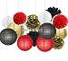Produktbild Erosion Party Dekoration Kit Schwarz Rot Gold Seidenpapier Pom Poms Blumen für Geburtstag Hochzeit Taufe Gefroren Thema Party Dekorationen für Erwachsene Jungen Mädchen
