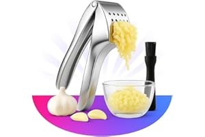 BRITIVA Upgraded Garlic Press – No Peeling Required, Heavy Duty Garlic Crusher & Mincer Stainless Steel–Rustproof, Easy Clean, Dishwasher Safe – Multiple Cloves Garlic Chopping Ergonomic Handle